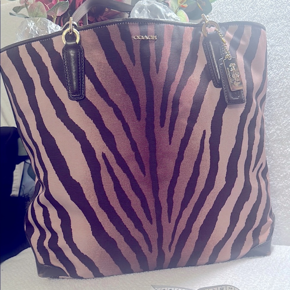 Large Coach Brown and Black Zebra Print Tote